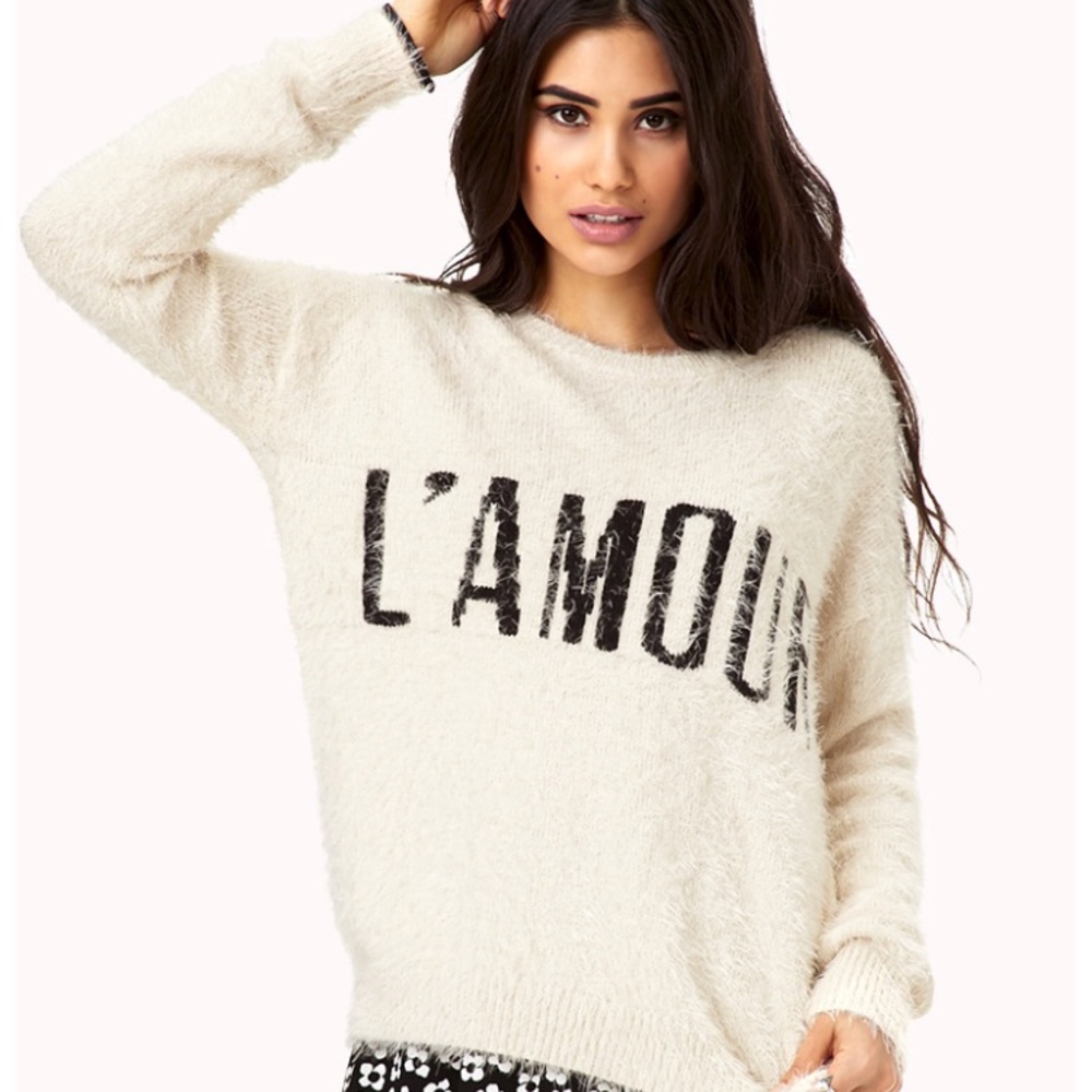 NWOT Fuzzy L’Amour cream sweater Forever 21 Size S